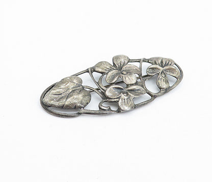 DANECRAFT 925 Silver  Vintage Dark Tone Floral Vine Motif Brooch Pin  BP1706