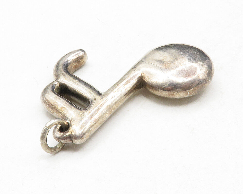 925 Sterling Silver  Vintage Dark Tone Hollow 16th Note Music Pendant  PT10228