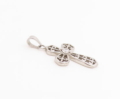 925 Sterling Silver Vintage Pendant Round Cut CZ Religious Cross Charm  PT26528