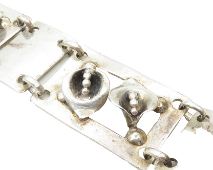 925 Sterling Silver  Vintage Flower Motif Square Link Chain Bracelet  BT4424