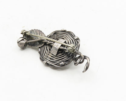 925 Sterling Silver  Vintage Hand Made Floral Leaf Nest Brooch Pin  BP3929