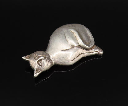 BOMA 925 Sterling Silver Vintage Carved Serious Sitting Cat Brooch Pin BP9926