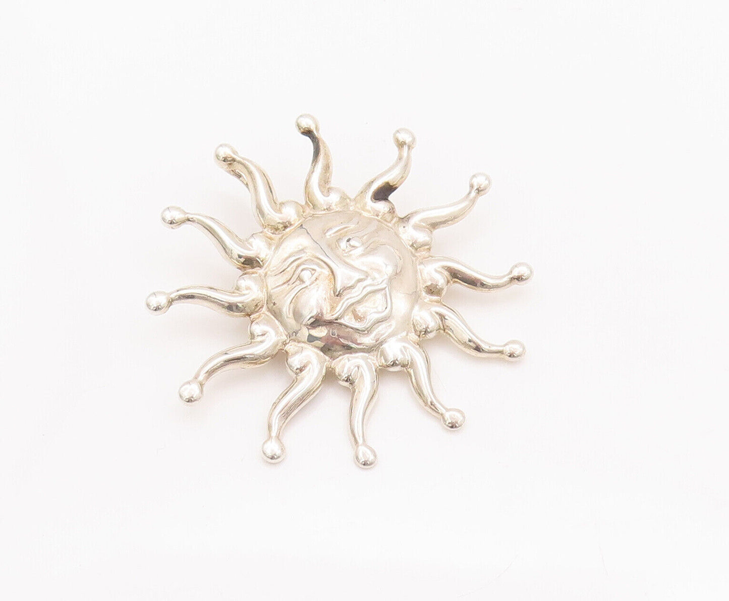 925 Sterling Silver Vintage Brooch Pin CAROLYN POLLACK Carved Sun Face  BP10808