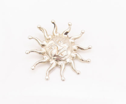925 Sterling Silver Vintage Brooch Pin CAROLYN POLLACK Carved Sun Face  BP10808