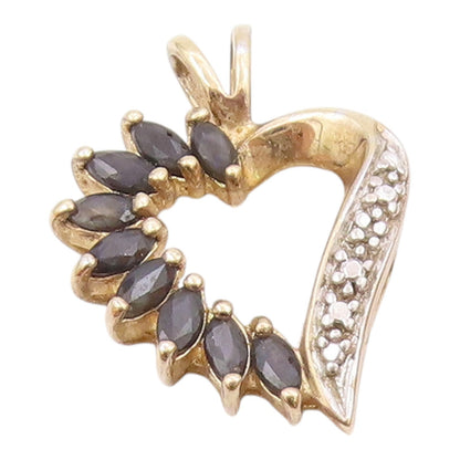 925 Sterling Silver  Vintage Black Spinel Two Tone Love Heart Pendant  PT19549