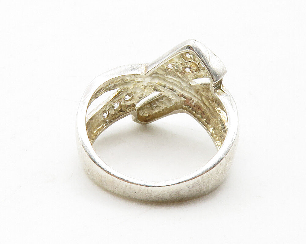 925 Silver & 14K GOLD  Vintage Topaz Shiny Ribbon Split Band Ring Sz 7 RG13758