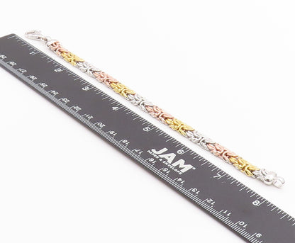 925 Sterling Silver Vintage Bracelet 3 Tone Gold Plated Byzantine Chain  BT11284
