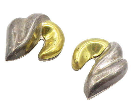 MEXICO 925 Silver  Vintage 2 Tone Modernist Non Pierce Drop Earrings  EG4787