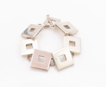 925 Sterling Silver Vintage Bracelet Large Open Square Toggle Lock  BT11275