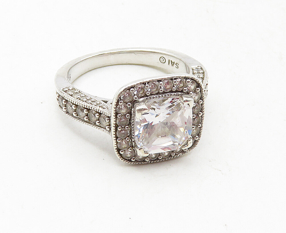 925 Sterling Silver  Cubic Zirconia Solitaire With Accents Ring Sz 7  RG9452