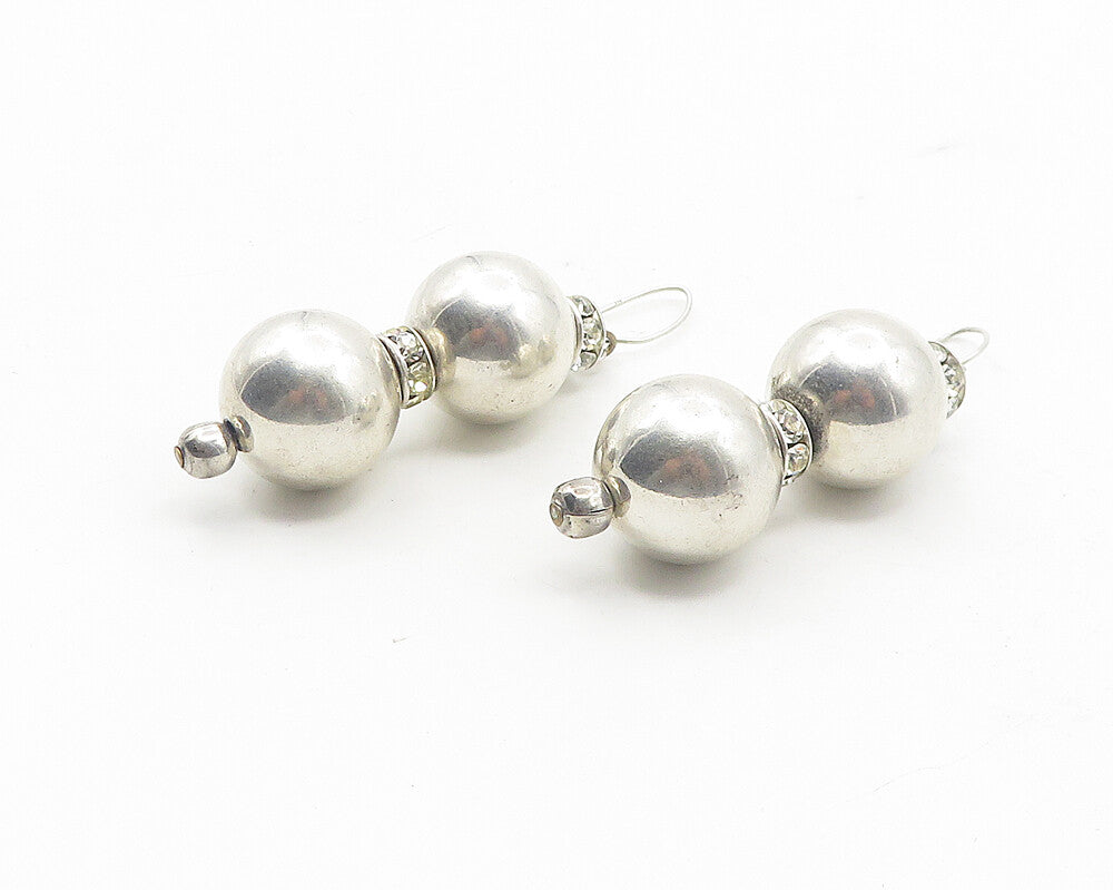 925 Sterling Silver  Vintage Cubic Zirconia Hollow Spheres Earrings  EG6246