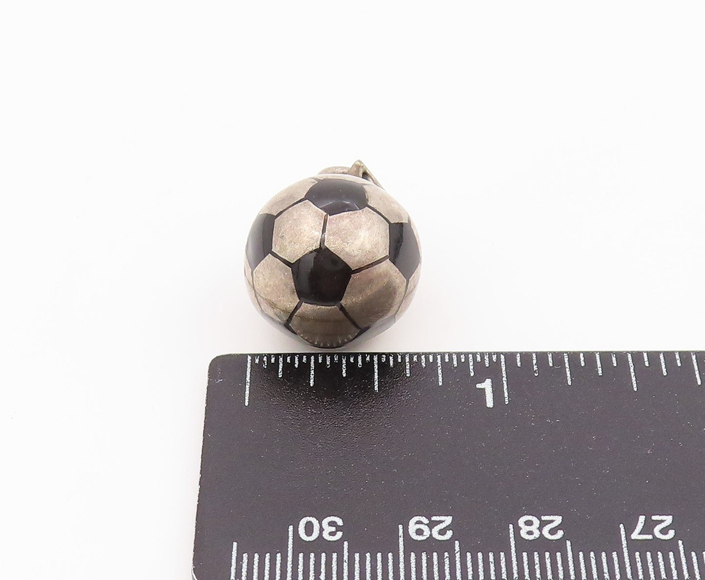 925 Sterling Silver Vintage Pendant Modernist Enamel Soccer Ball Charm  PT26393