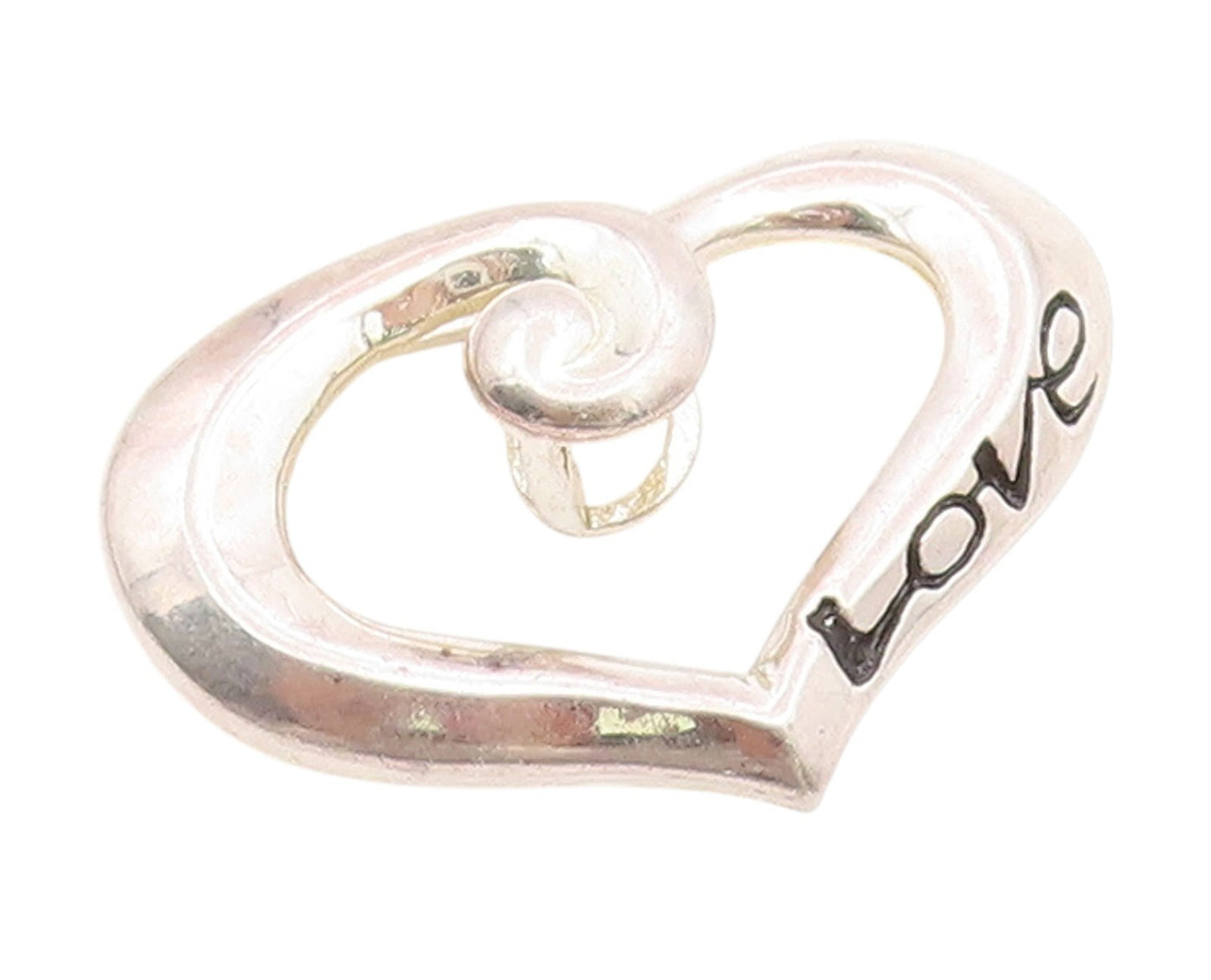 925 Sterling Silver Vintage Pendant Swirly Twisted Open Love Heart Charm PT25804