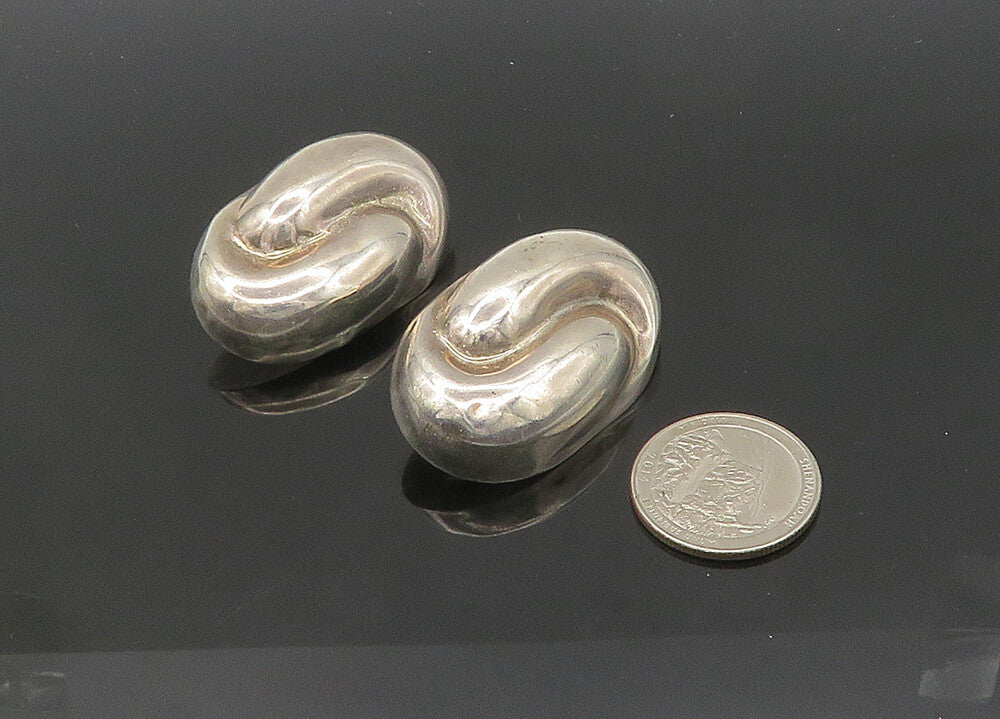 MEXICO 925 Silver  Vintage Swirl Dome Heavy Non Pierce Earrings  EG10512