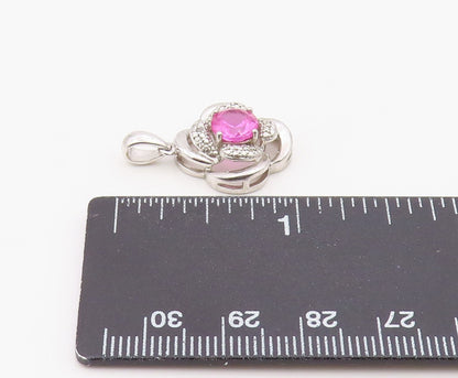 925 Sterling Silver Vintage Pendant Modernist Pink Topaz Floral Charm  PT26328