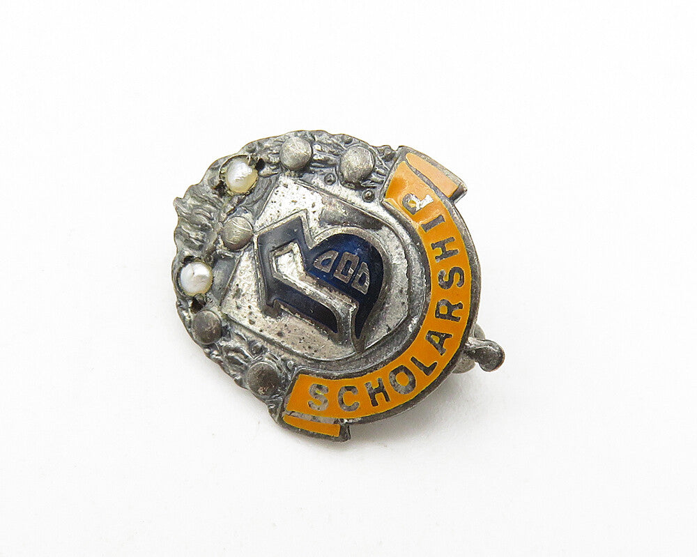 925 Sterling Silver  Vintage Petite Enamel Scholarship Brooch Pin  BP4202