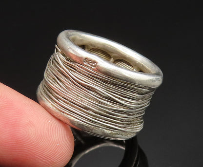 925 Sterling Silver  Vintage Wire Wrapped Wide Band Ring Sz 7.5  RG24835