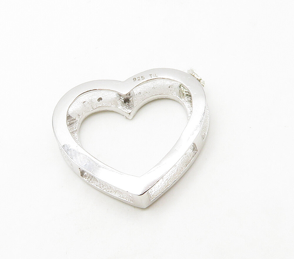 925 Sterling Silver  Genuine Diamond Open Love Heart Pendant  PT11821