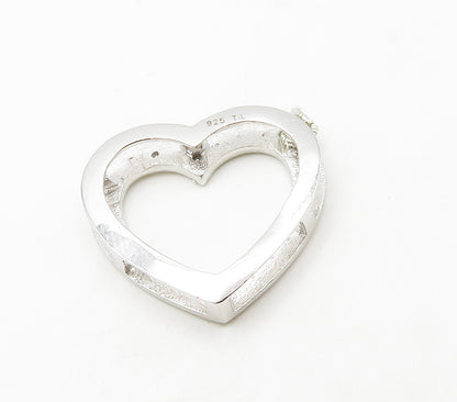 925 Sterling Silver  Genuine Diamond Open Love Heart Pendant  PT11821