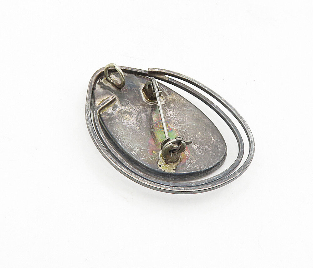 ISRAEL 925 Sterling Silver  Vintage Mosaic White Stone Brooch Pin  BP3266