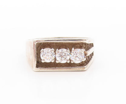 925 Sterling Silver Vintage Ring Three Stone CZ Geometric Design  Sz 10  RG33592