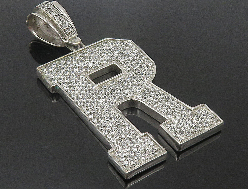 925 Sterling Silver  Sparkling Cubic Zirconia Letter R Initial Pendant  PT9460