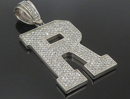 925 Sterling Silver  Sparkling Cubic Zirconia Letter R Initial Pendant  PT9460