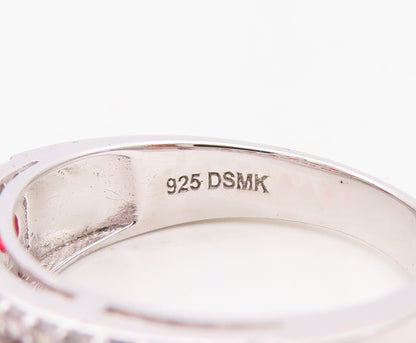 925 Sterling Silver Vintage Ring Minimalist Red & White CZ Bands Sz 7.5  RG30238