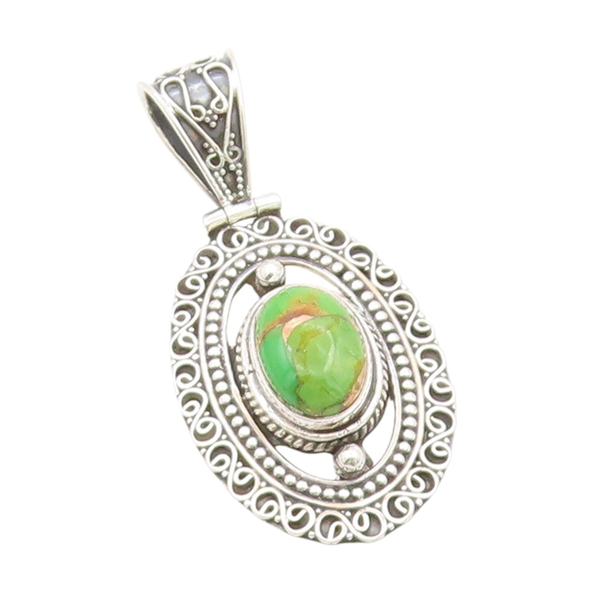 925 Sterling Silver Vintage Pendant Cabochon Turquoise Intricate Locket  PT25837