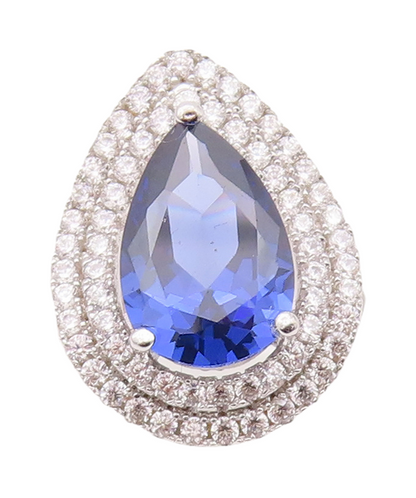 925 Sterling Silver Vintage Ring Drop Cut Sapphire Halo CZ Bands Sz 7 RG29305