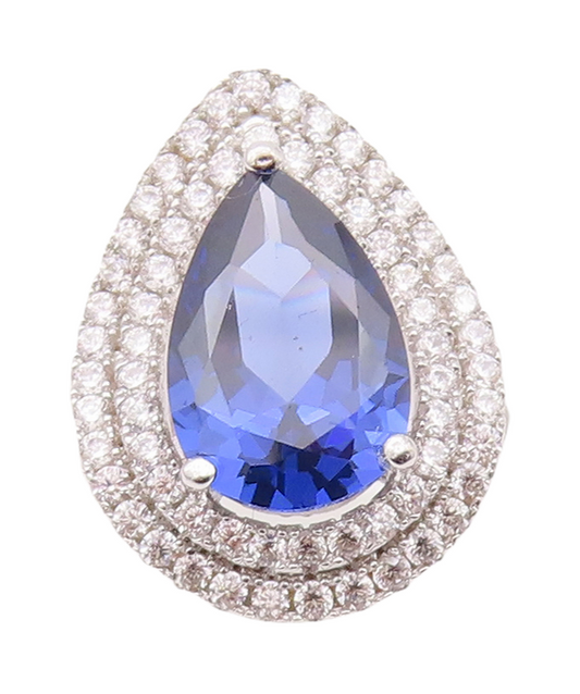 925 Sterling Silver Vintage Ring Drop Cut Sapphire Halo CZ Bands Sz 7 RG29305