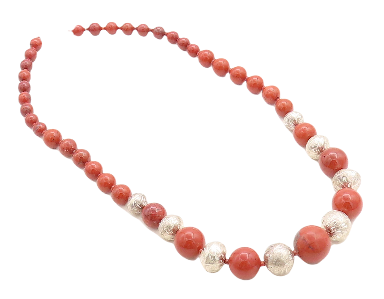MERAV MEXICO 925 Silver  Vintage Jasper Beaded Pattern Chain Necklace  NE1503