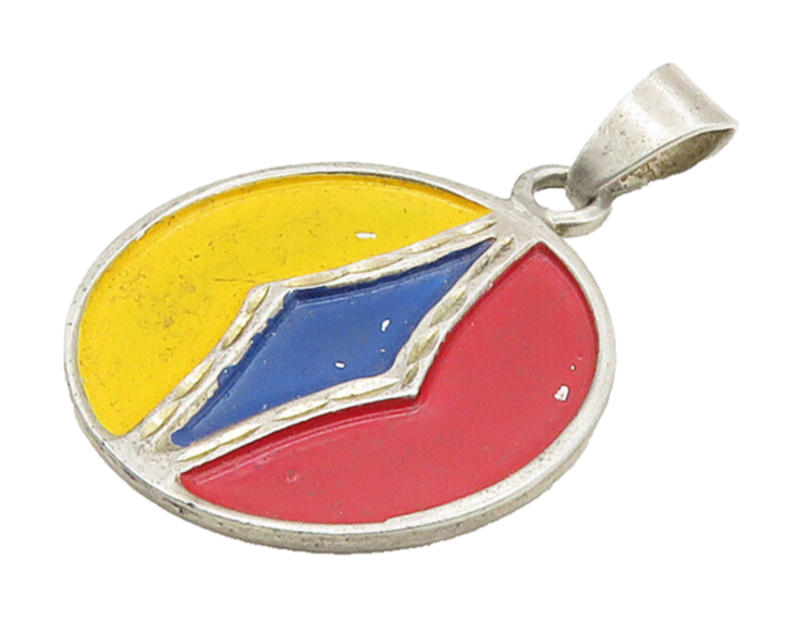 925 Sterling Silver Vintage Enamel Coated Round Drop Pendant PT12119