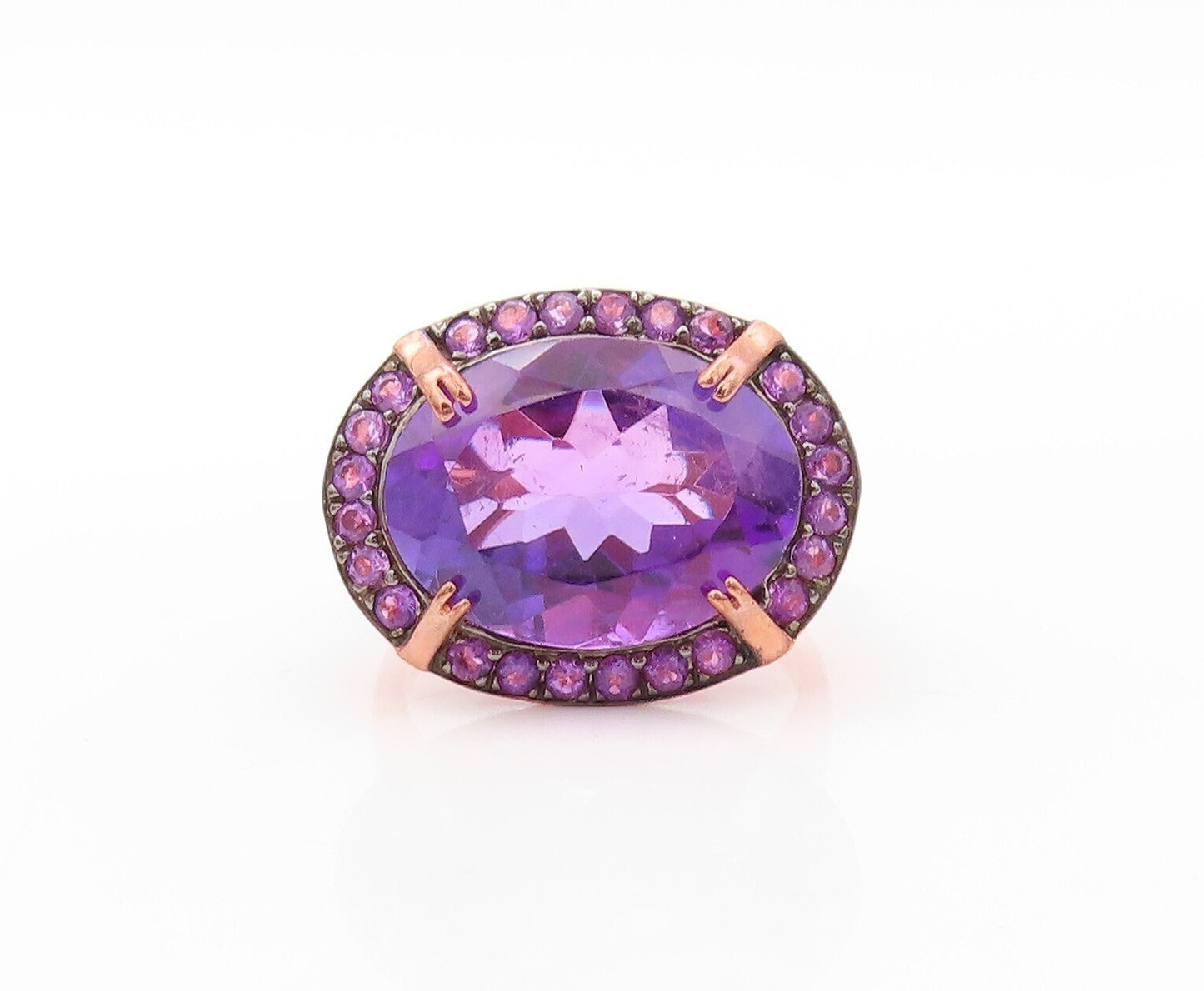 925 Sterling Silver Vintage Ring Rose Gold Plated Oval Cut Amethyst Sz 7 RG30590