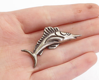 925 Sterling Silver  Vintage Dark Tone Swordfish Motif Brooch Pin  BP1274