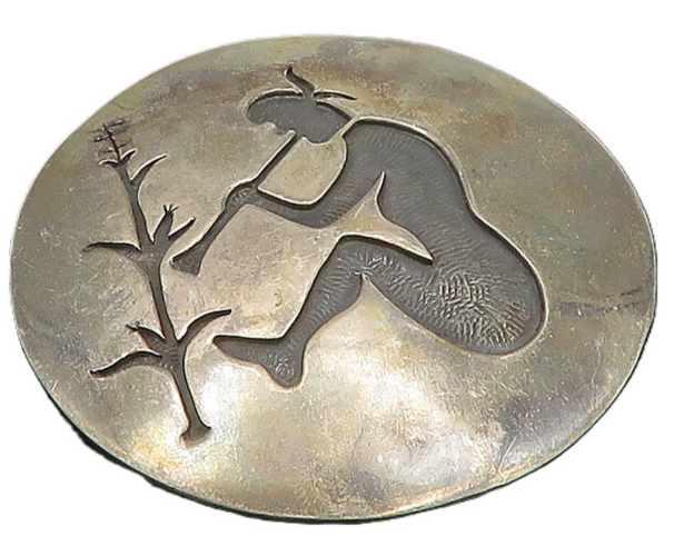 NAVAJO 925 Silver  Vintage Large Heavy Flute Player Oxidized Brooch Pin BP8193