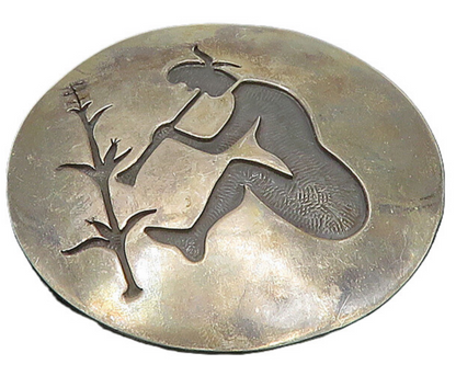 NAVAJO 925 Silver  Vintage Large Heavy Flute Player Oxidized Brooch Pin BP8193