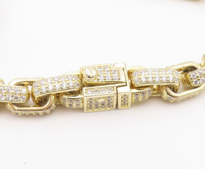 925 Sterling Silver Vintage Bracelet Gold Plated CZ Interlocking Square  BT12194