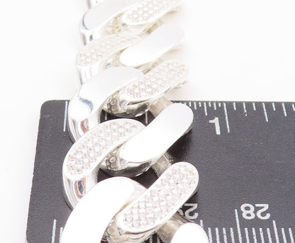 925 Sterling Silver Vintage Necklace Designer Large CZ Inlay Curb Links NE4531