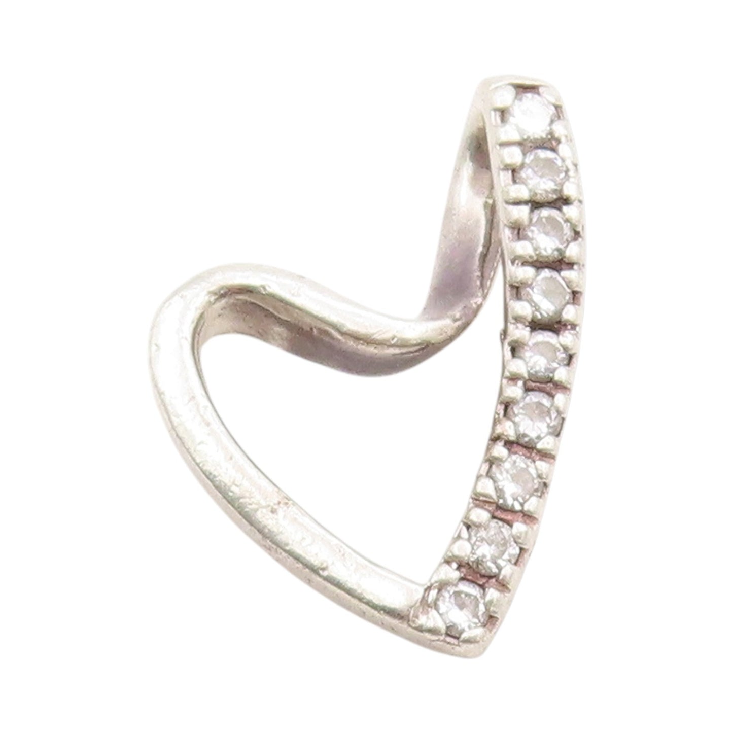 925 Sterling Silver Vintage Pendant Sparkling CZ Open Love Heart Charm  PT24962