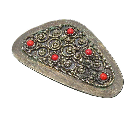 ISRAEL 925 Sterling Silver  Vintage Petite Coral Twist Brooch Pin  BP6373
