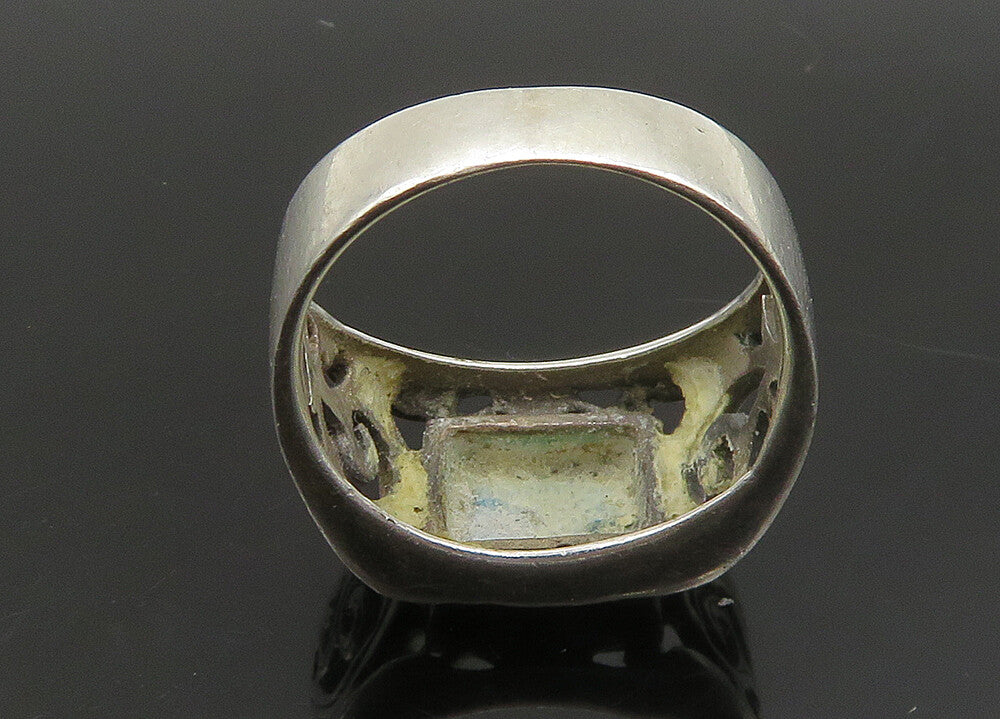 925 Sterling Silver Vintage Inlaid Turquoise Swirl Vine Band Ring Sz 6.5 RG23502