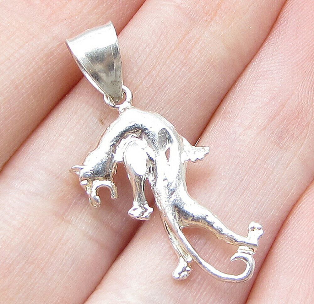 925 Sterling Silver Vintage Roaring Puma Drop Pendant PT1391