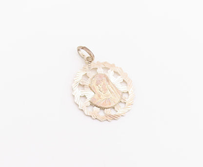 925 Sterling Silver Vintage Pendant VIOR Etched Holy Virgin Mary Medal  PT26398
