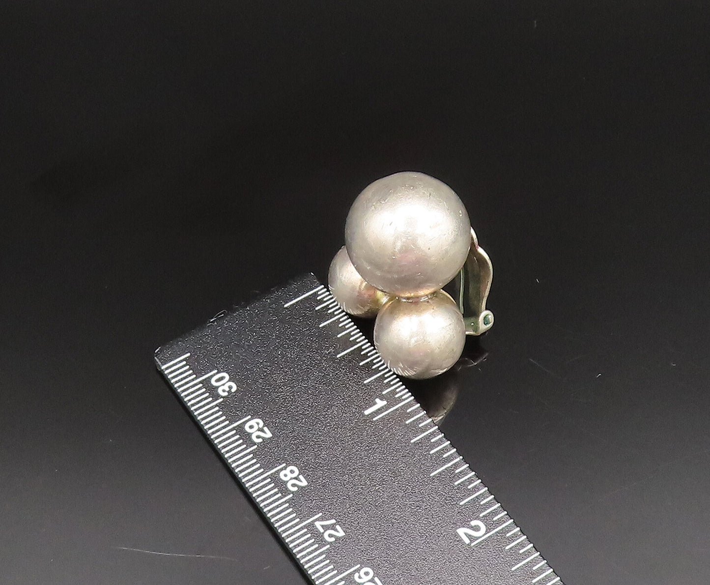 M&J SAVITT 925 Silver  Vintage Triple Bead Ball Non Pierced Earrings  EG11935