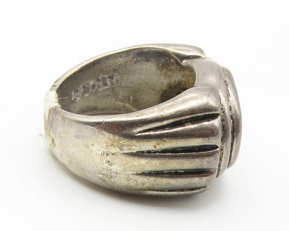 925 Sterling Silver  Vintage Wooden Detail Ribbed Dome Band Ring Sz 7  RG11578