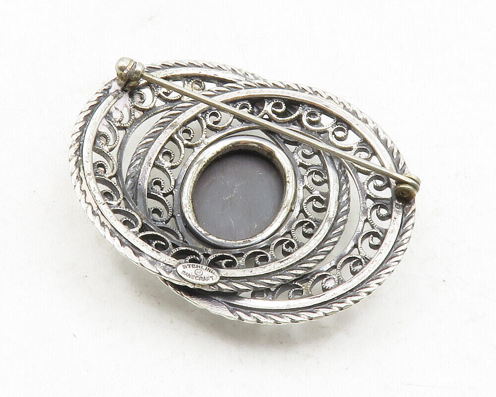 DANECRAFT 925 Sterling Silver  Vintage Hematite Shiny Swirl Brooch Pin  BP4642