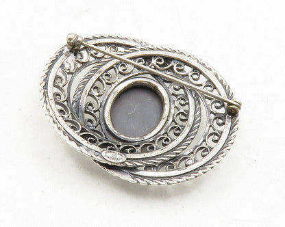 DANECRAFT 925 Sterling Silver  Vintage Hematite Shiny Swirl Brooch Pin  BP4642