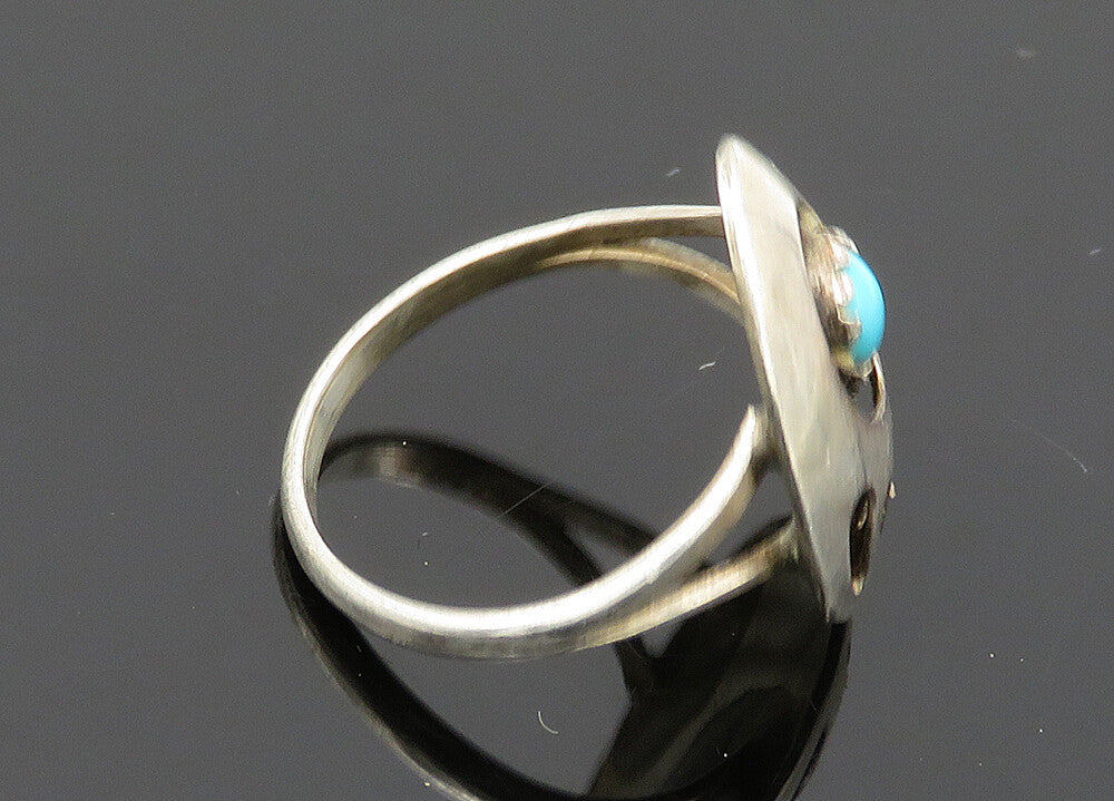NAVAJO 925 Sterling Silver Vintage Turquoise Claw Print Band Ring Sz 5  RG20259