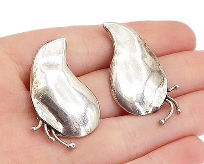 925 Sterling Silver  Vintage Shiny Modernist Drop Earrings  EG2488